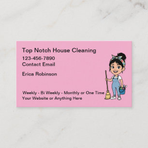 Cute House Cleaning Maid Service Business Cards