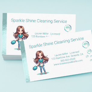 Cute House Cleaning Maid Service Modern Business Card