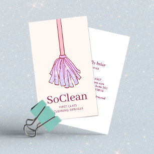Cute House Cleaning Maid Services Pink Glitter Mop Business Card
