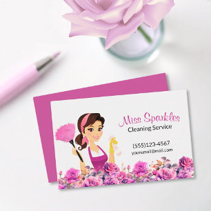 Cute House Cleaning Purple Floral Maid Service Business Card
