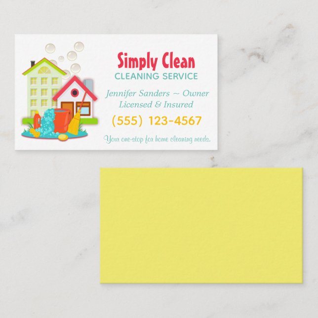 Cute House Cleaning Service Business Card (Front/Back)