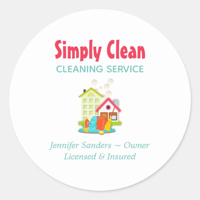 Cute House Cleaning Service Business Classic Round Sticker (Front)