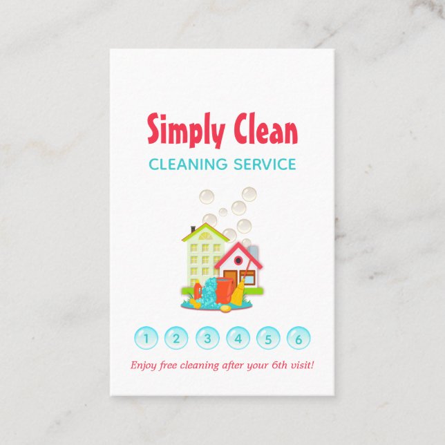 Cute House Cleaning Service Loyalty Card (Front)