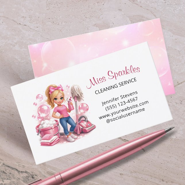 Cute House Cleaning Service Maid Sparkle Business Card (Creator Uploaded)