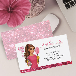Cute House Cleaning Service Maid Sparkle Business Card