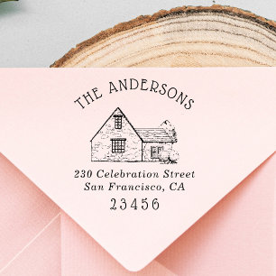 Cute House   Custom Family Name & Return Address Rubber Stamp