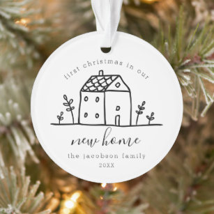Cute House Doodle First Christmas In New Home Ornament