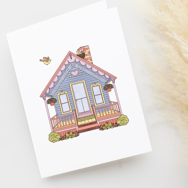 Cute House Drawing Blank Housewarming Thank You Card (Creator Uploaded)