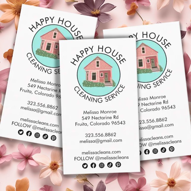 Cute House Logo Cleaning Home Services Social Icon Business Card (Creator Uploaded)