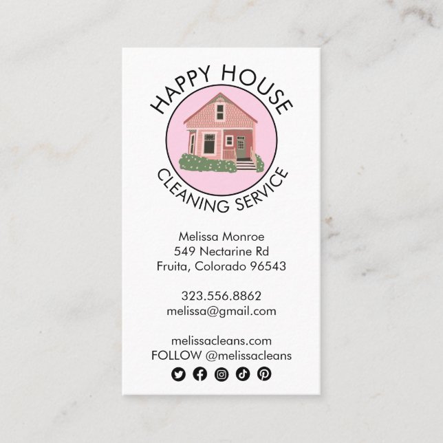 Cute House Logo Cleaning Home Services Social Icon Business Card (Front)