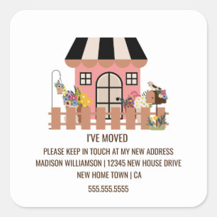 Cute House New Home Moving Announcement Square Sticker