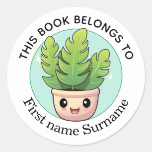Cute House Plant This Book Belongs To Custom Classic Round Sticker