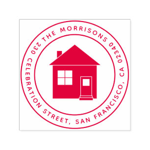 Cute House Round Family Name & Return Address Self-inking Stamp