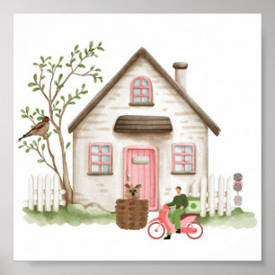 Cute House Yorkie Art Print poster