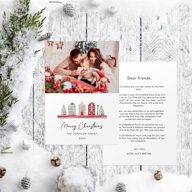 Cute Houses Christmas Annual Family Update Photo Holiday Card (Creator Uploaded)