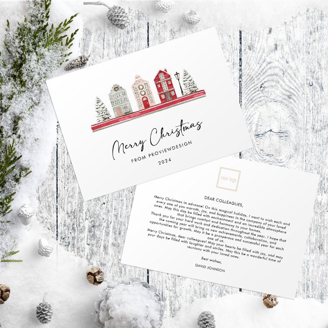 Cute Houses in Christmas Colours Non Photo Busines Holiday Card (Creator Uploaded)