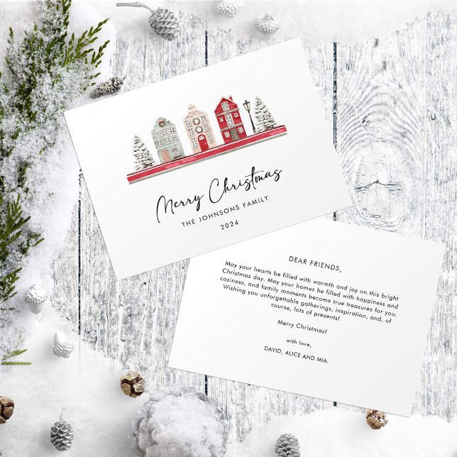 Cute Houses in Traditional Christmas Colours Holiday Card (Creator Uploaded)