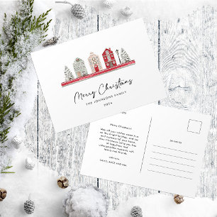 Cute Houses in Traditional Christmas Colours Postcard