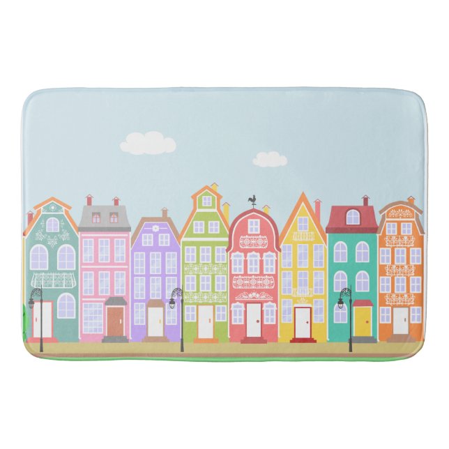 Cute Houses Pastel Bath Mat (Front)