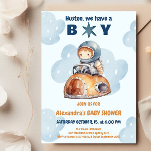 Cute 'Houston we have a Boy' Space Baby Shower Invitation
