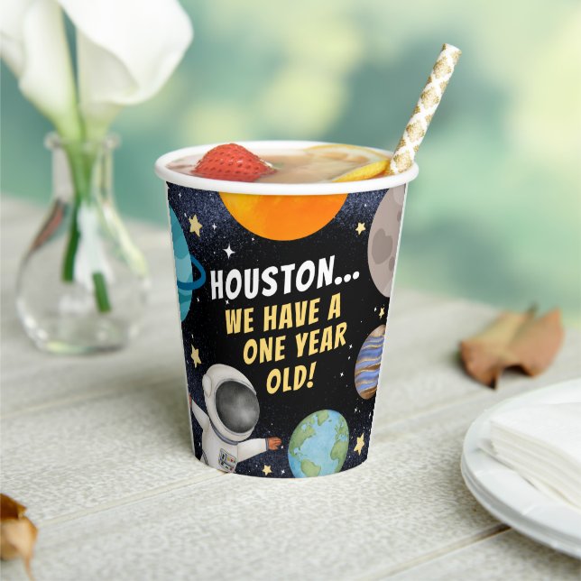 Cute Houston We Have A One Year Old 1st Birthday Paper Cups (Insitu)