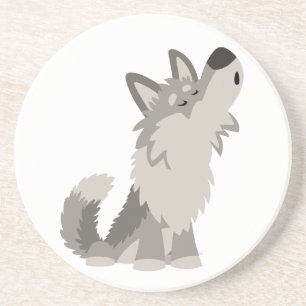 Cute Howling Cartoon Wolf Coaster