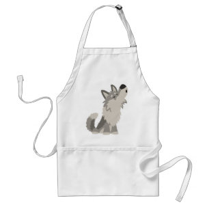 Cute Howling Cartoon Wolf Cooking Apron