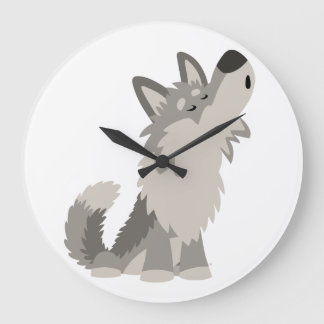 Cute Howling Cartoon Wolf  Wall Clock