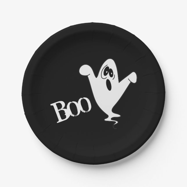 Cute Howling Ghost Halloween Paper Plate (Front)