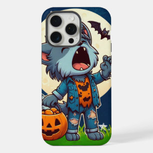 Cute howling werewolf monster with pumpkin iPhone 15 pro max case