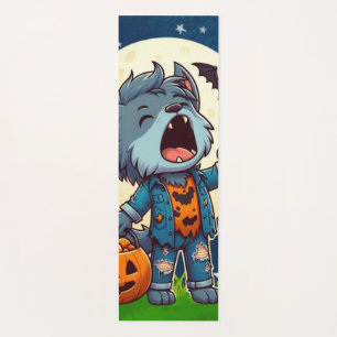 Cute howling werewolf monster with pumpkin yoga mat