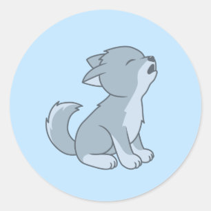 Cute Howling Wolf Pup Blue Classic Round Sticker