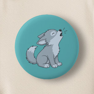 Cute Howling Wolf Pup on Green 6 Cm Round Badge