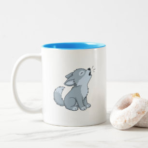 Cute Howling Wolf Pup Two-Tone Coffee Mug