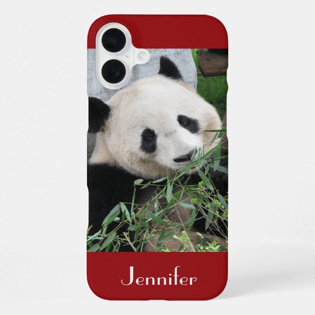Cute Huggable Giant Panda, Dark Red, Name iPhone Case (Back)