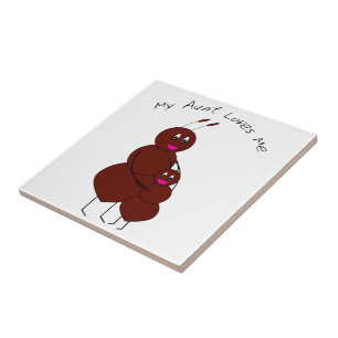 Cute Hugging Aunt and Nephew Ant Cartoon Tile