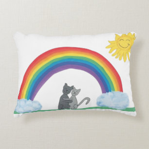 Cute Hugging Cats Under Rainbow and Sun Accent Pil Decorative Cushion