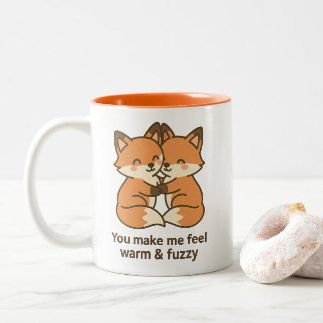 Cute Hugging Foxes – Warm & Fuzzy Romantic Two-Tone Coffee Mug (With Donut)