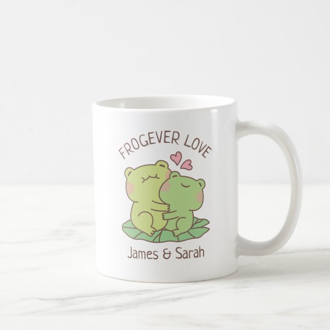 Cute Hugging Frogs Frogever Love Valentines Pun Coffee Mug (Right)