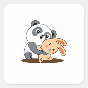 Cute Hugging Panda and Bunny Custom Sticker