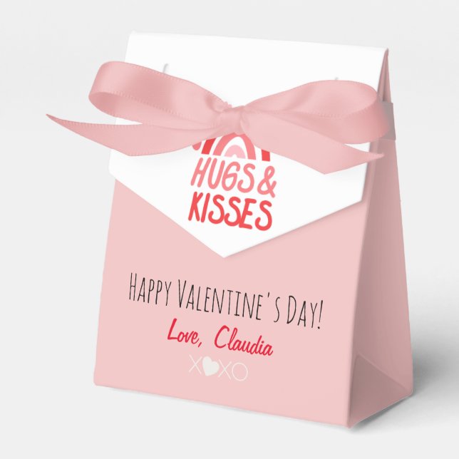 Cute Hugs & Kisses Pink Happy Valentine's Day Favour Box (Front Side)