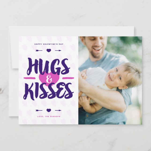 Cute Hugs & Kisses Rustic Photo Valentine's Day Holiday Card (Front)