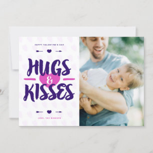 Cute Hugs & Kisses Rustic Photo Valentine's Day Holiday Card