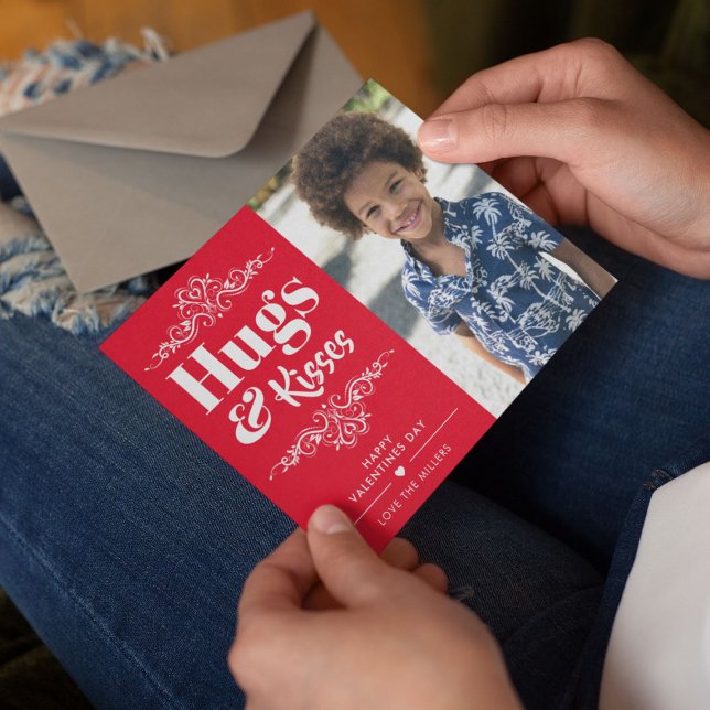 Cute Hugs & Kisses Valentine Photo Holiday Card (Creator Uploaded)