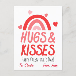Cute Hugs & Kisses Valentine's Day Kids Classroom Holiday Postcard