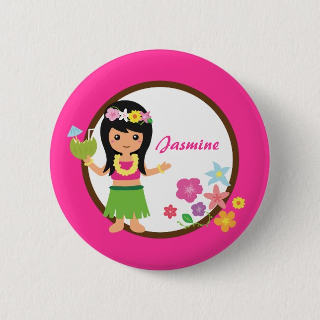Cute Hula Girl Hawaiian Luau Themed 6 Cm Round Badge (Front)