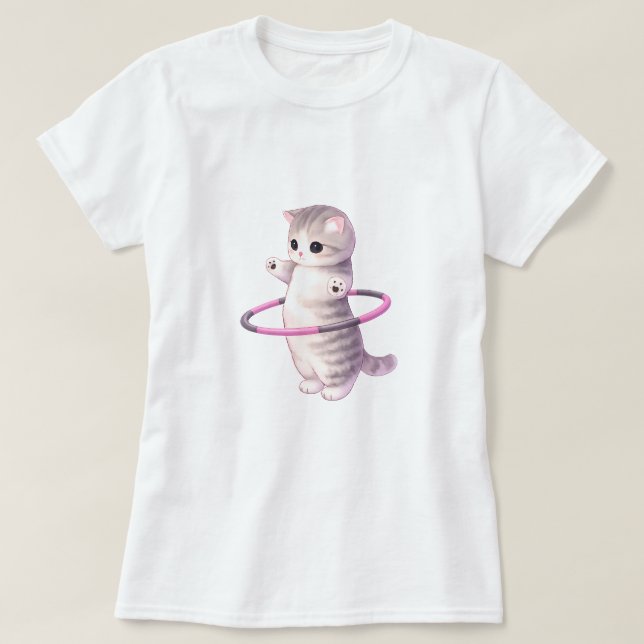 Cute Hula Hoop Cat T-Shirt (Design Front)