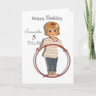 Cute Hula Hoop Girl Personalised Birthday Card