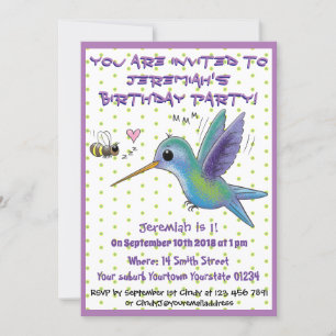 Cute hummingbird and bee cartoon illustration invitation