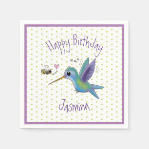 Cute hummingbird and bee cartoon illustration napkin